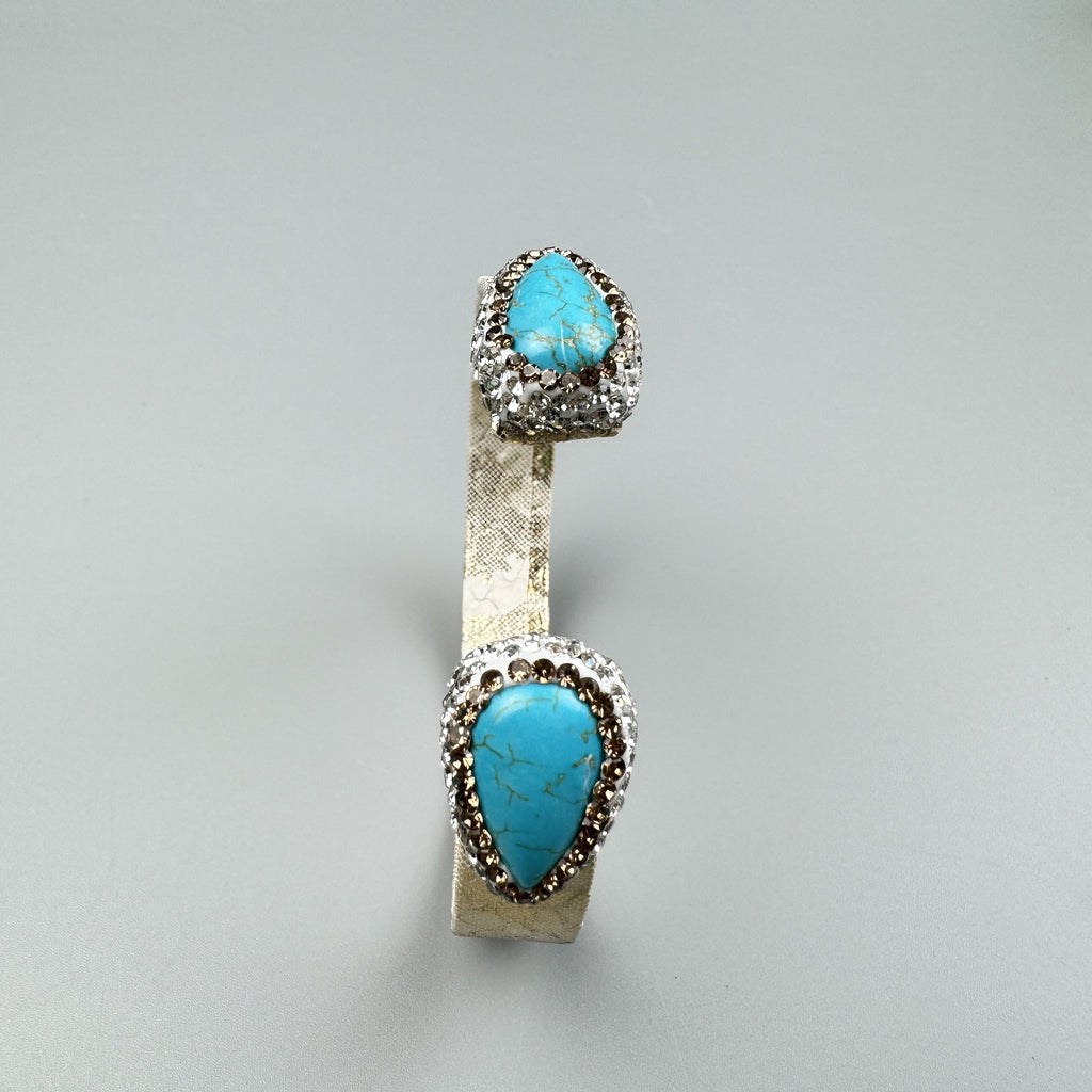 Turquoise Rhinestone Leather Cuff Bracelet B4231