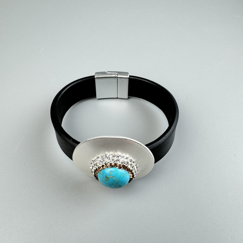 Geometric Turquoise Leather Snap Bracelet B4233 - view 5