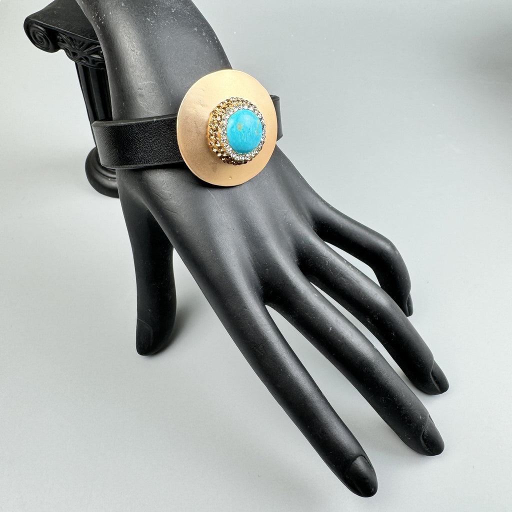 Geometric Turquoise Leather Snap Bracelet B4233 - view 7