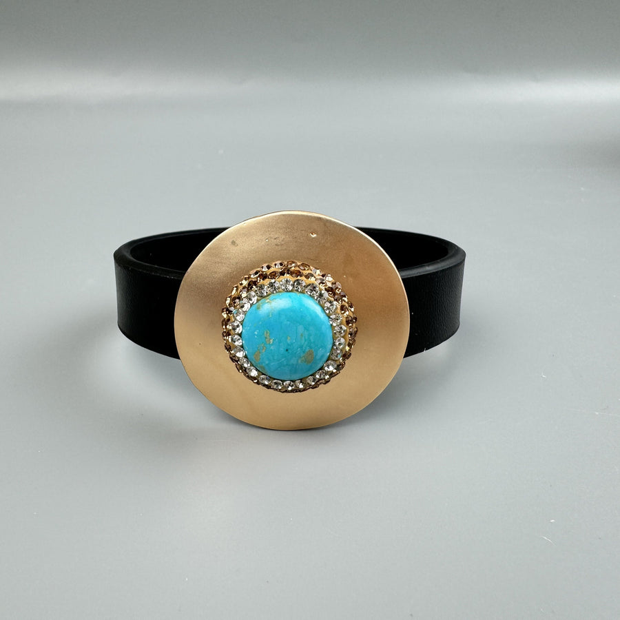 Geometric Turquoise Leather Snap Bracelet B4233