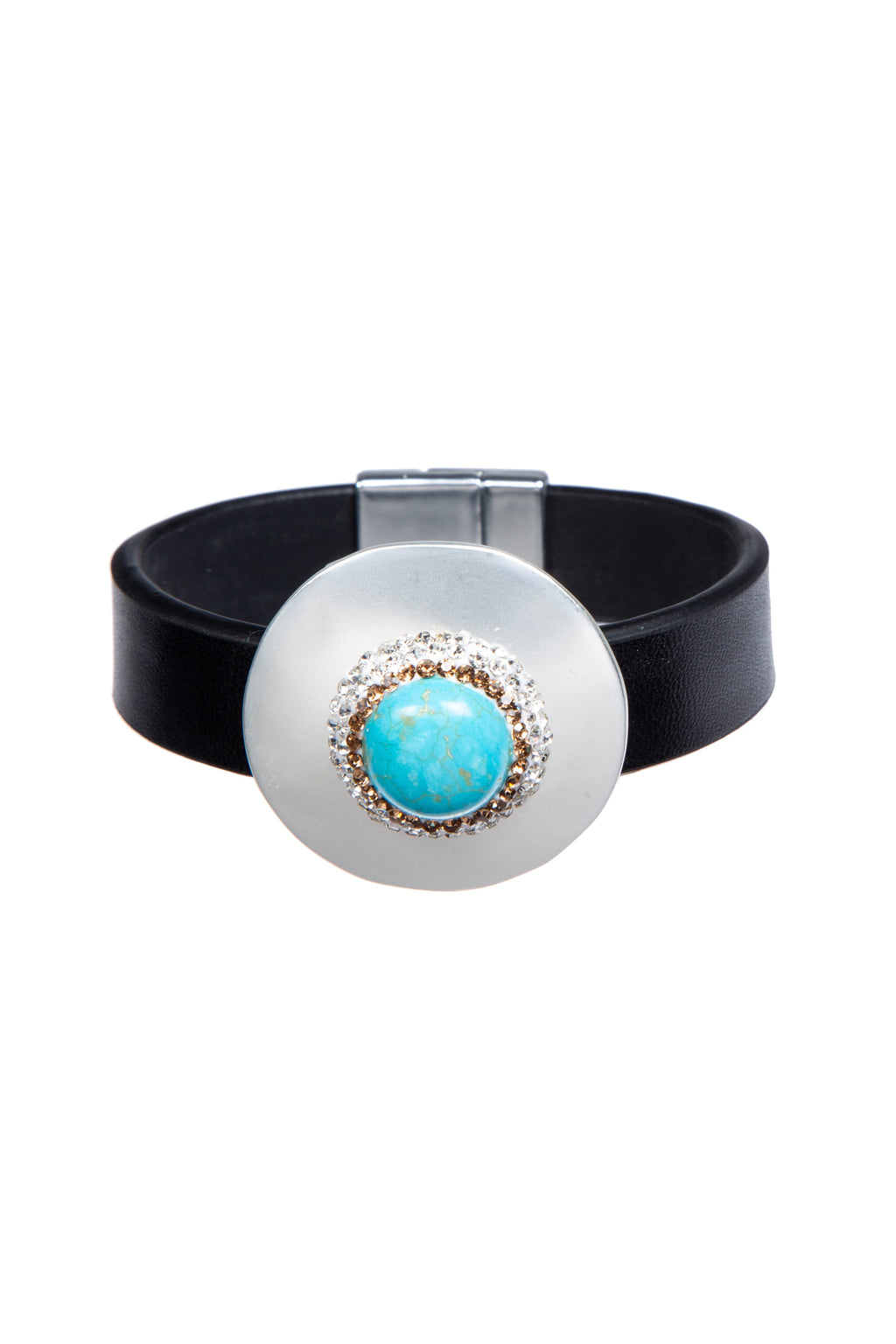 Geometric Turquoise Leather Snap Bracelet B4233