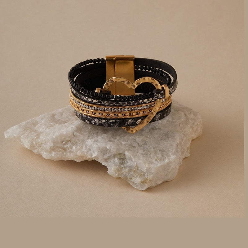 Retro Style Heart Shape Leather Bracelet B4286