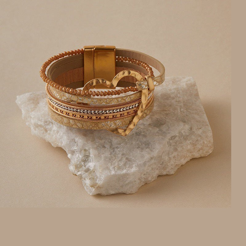 Retro Style Heart Shape Leather Bracelet B4286