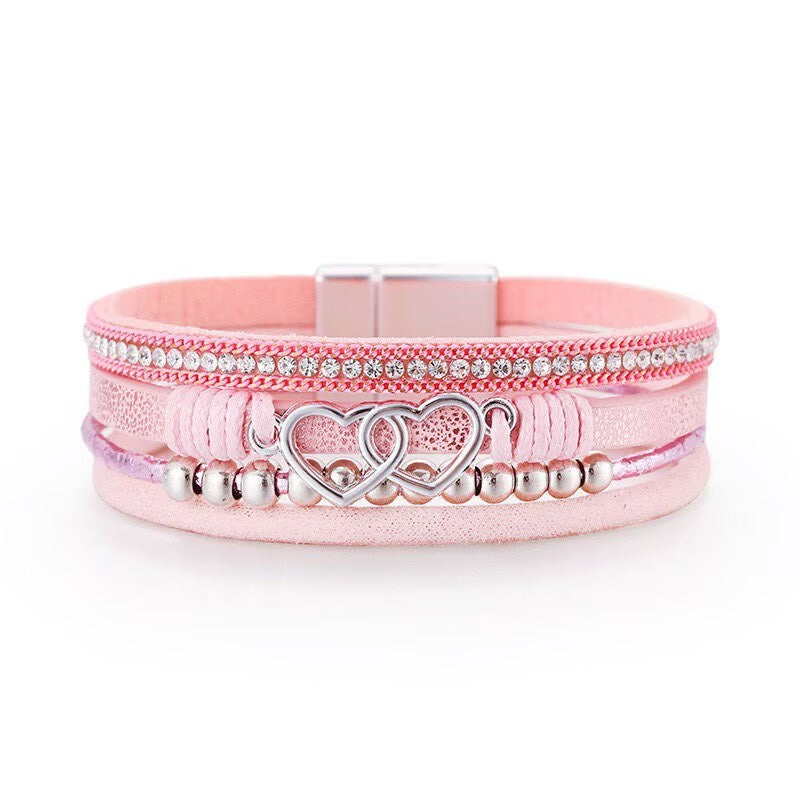 Heart-Shaped Leatherette Magnetic Bracelet B4289