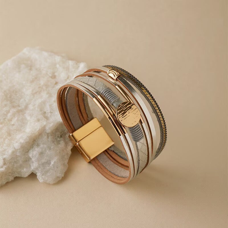 Round Vegan Leather Magnetic Bracelet B4290 - view 6