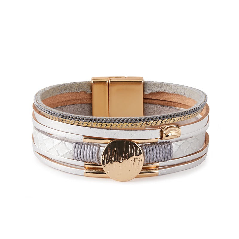 Round Vegan Leather Magnetic Bracelet B4290