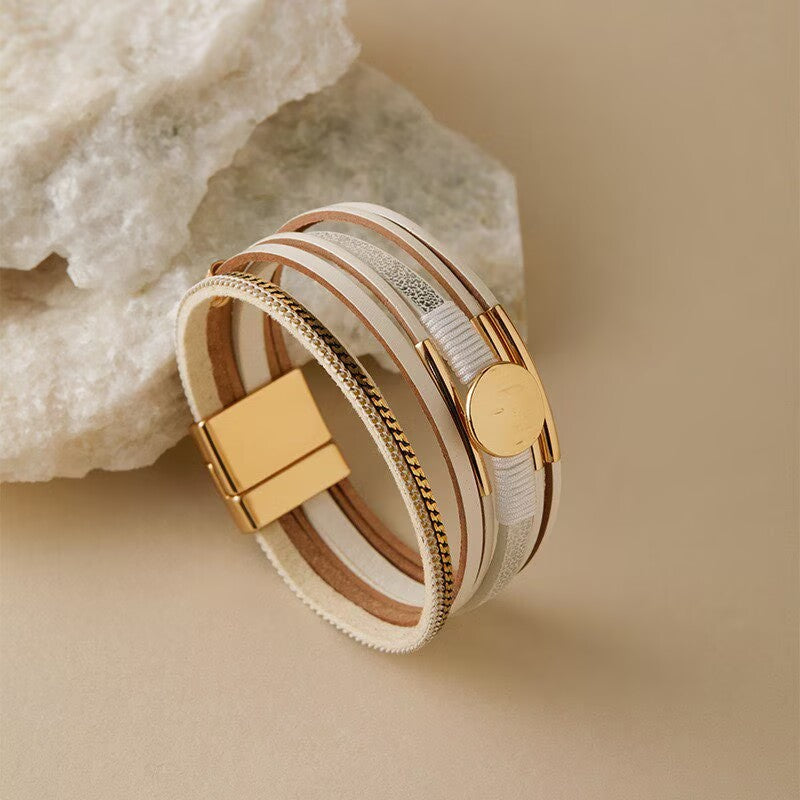 Round Vegan Leather Magnetic Bracelet B4290 - view 7