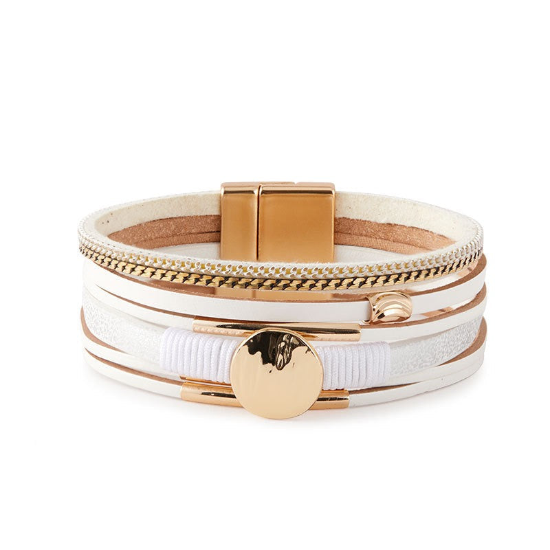 Round Vegan Leather Magnetic Bracelet B4290
