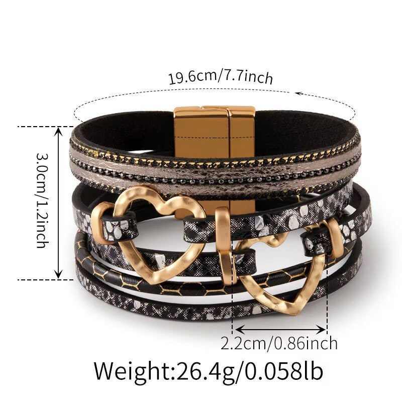 Heart-Shaped Multi-Layer Leatherette Magnetic Bracelet B4298 - view 2