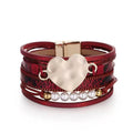 Multi-Layer Snake Print Pearl Vegan Leather Magnetic Bracelet B4299 - view 2
