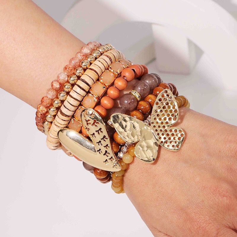 Glass Beads Alloy Bracelet B4308-SET