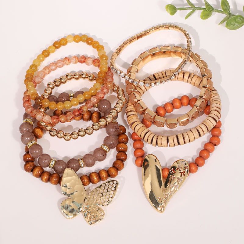 Glass Beads Alloy Bracelet B4308-SET