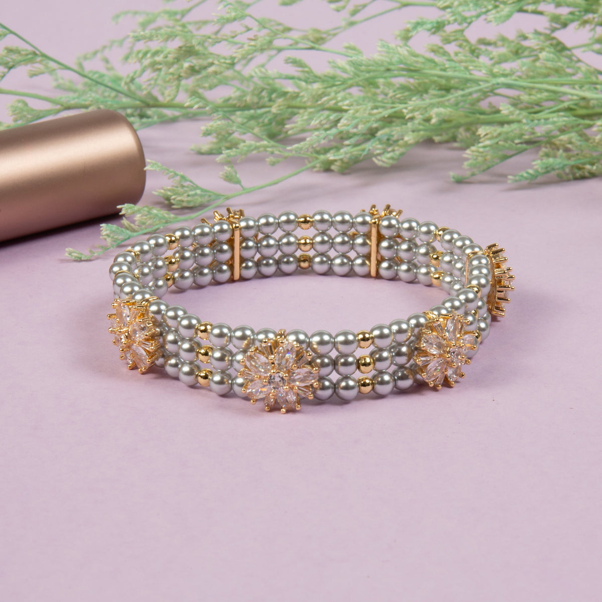 18K Gold-Plated Flowers Cubic Zirconia Bracelet B4315