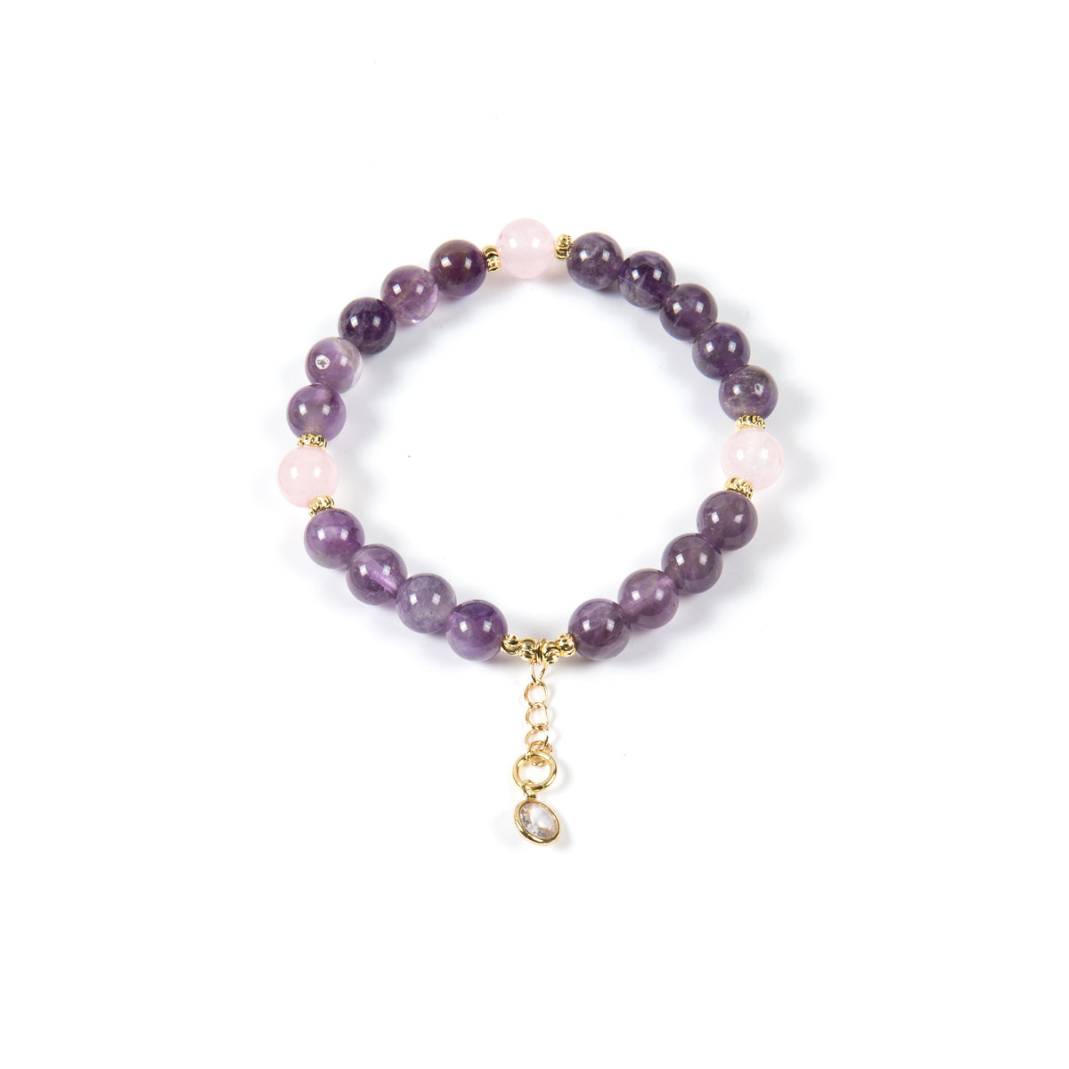 18K Gold-Plated Mixed-Stone Stretch Bracelet B4319 - Amethyst