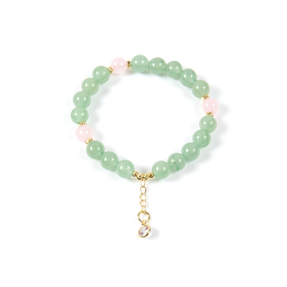 18K Gold-Plated Mixed-Stone Stretch Bracelet B4319 - Green Aventurine