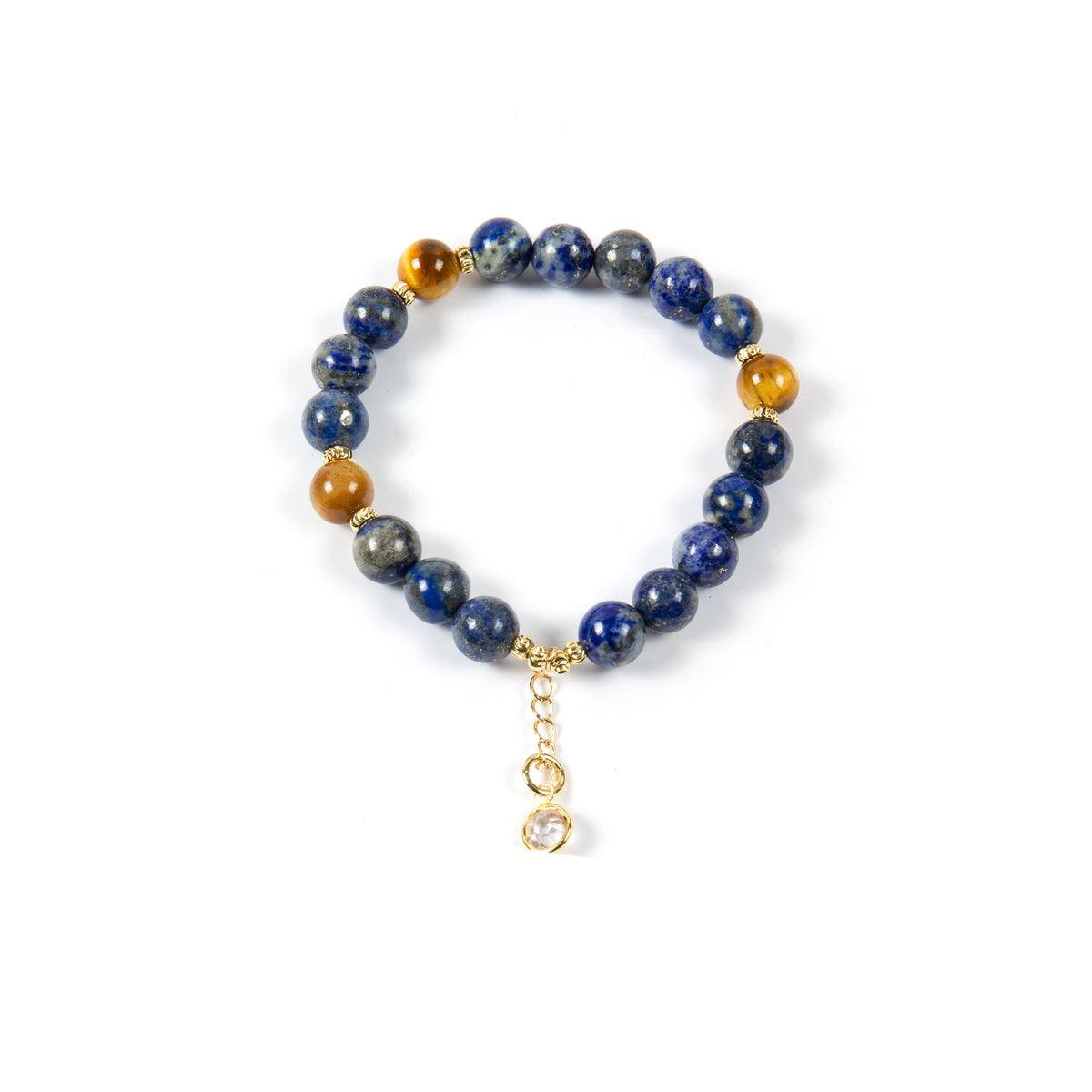18K Gold-Plated Mixed-Stone Stretch Bracelet B4319 - Lapis