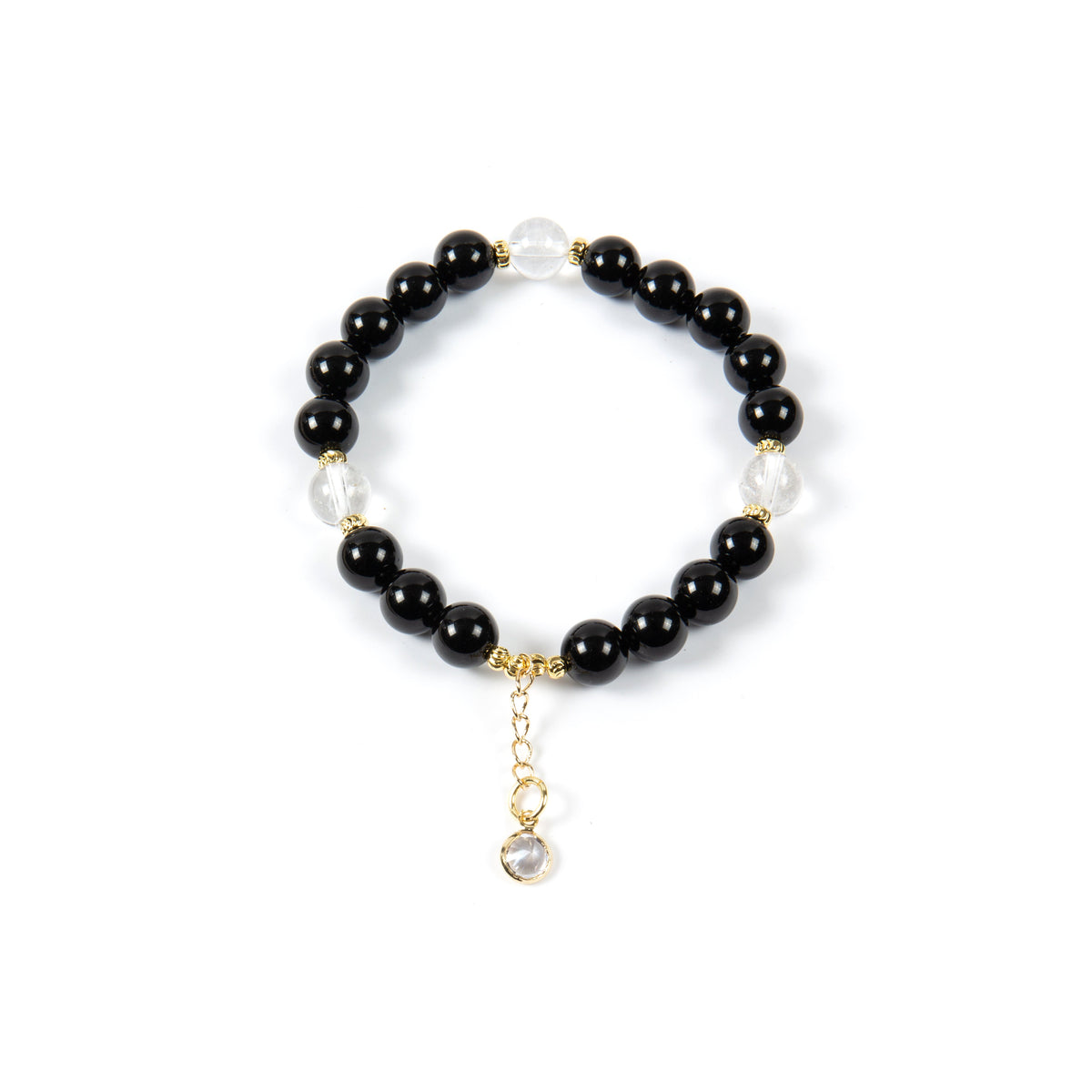 18K Gold-Plated Mixed-Stone Stretch Bracelet B4319 - Onyx