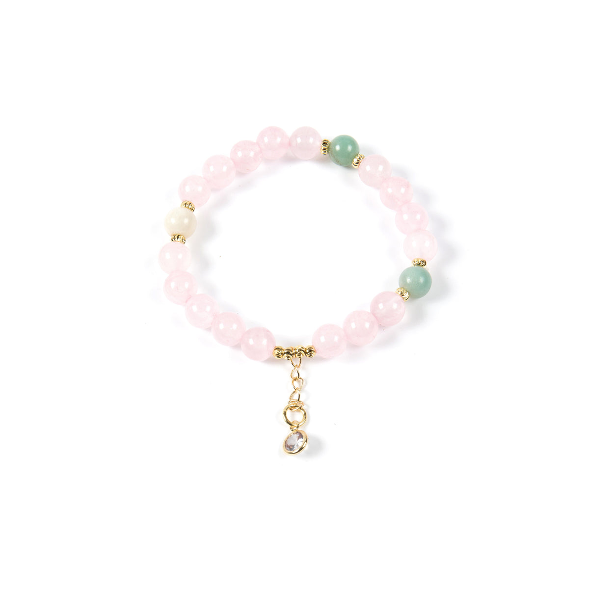 18K Gold-Plated Mixed-Stone Stretch Bracelet B4319 - Rose Quartz