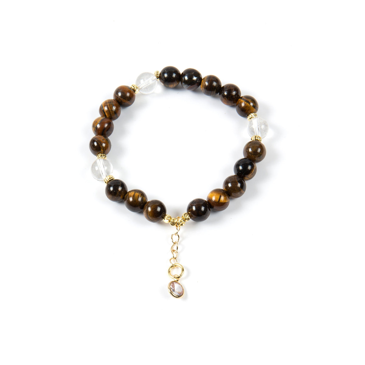 18K Gold-Plated Mixed-Stone Stretch Bracelet B4319 - Tiger Eye