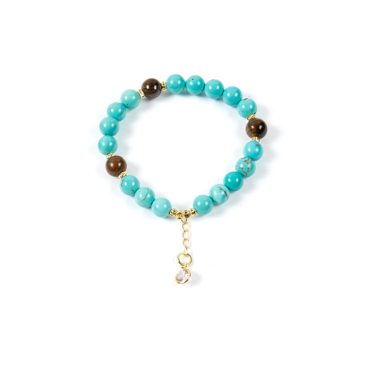 18K Gold-Plated Mixed-Stone Stretch Bracelet B4319 - Turquoise