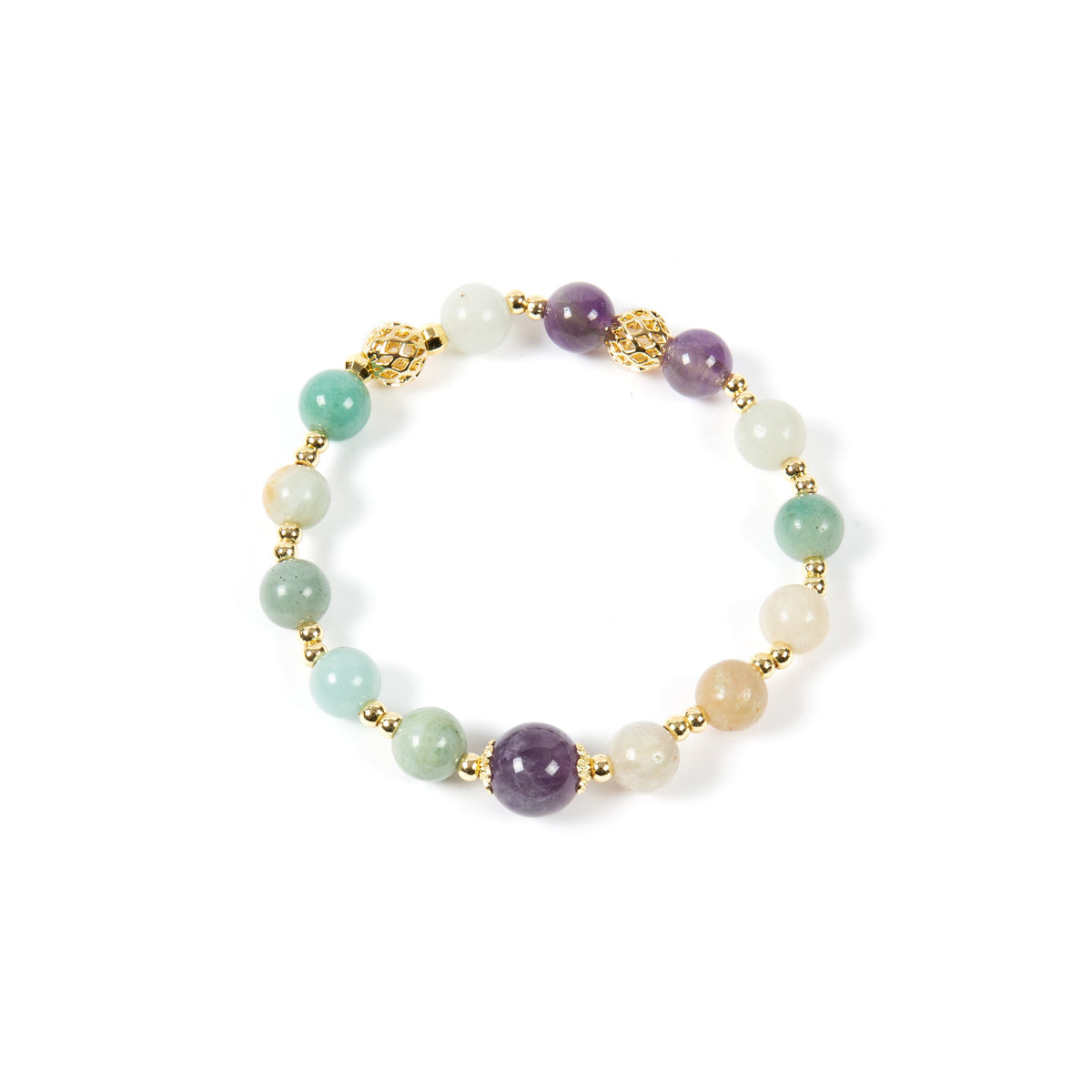 18K Gold-Plated Mixed-Stone Stretch Bracelet B4320 - Amazonite alternate view