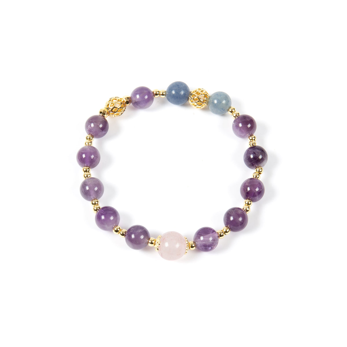 18K Gold-Plated Mixed-Stone Stretch Bracelet B4320 - Amethyst