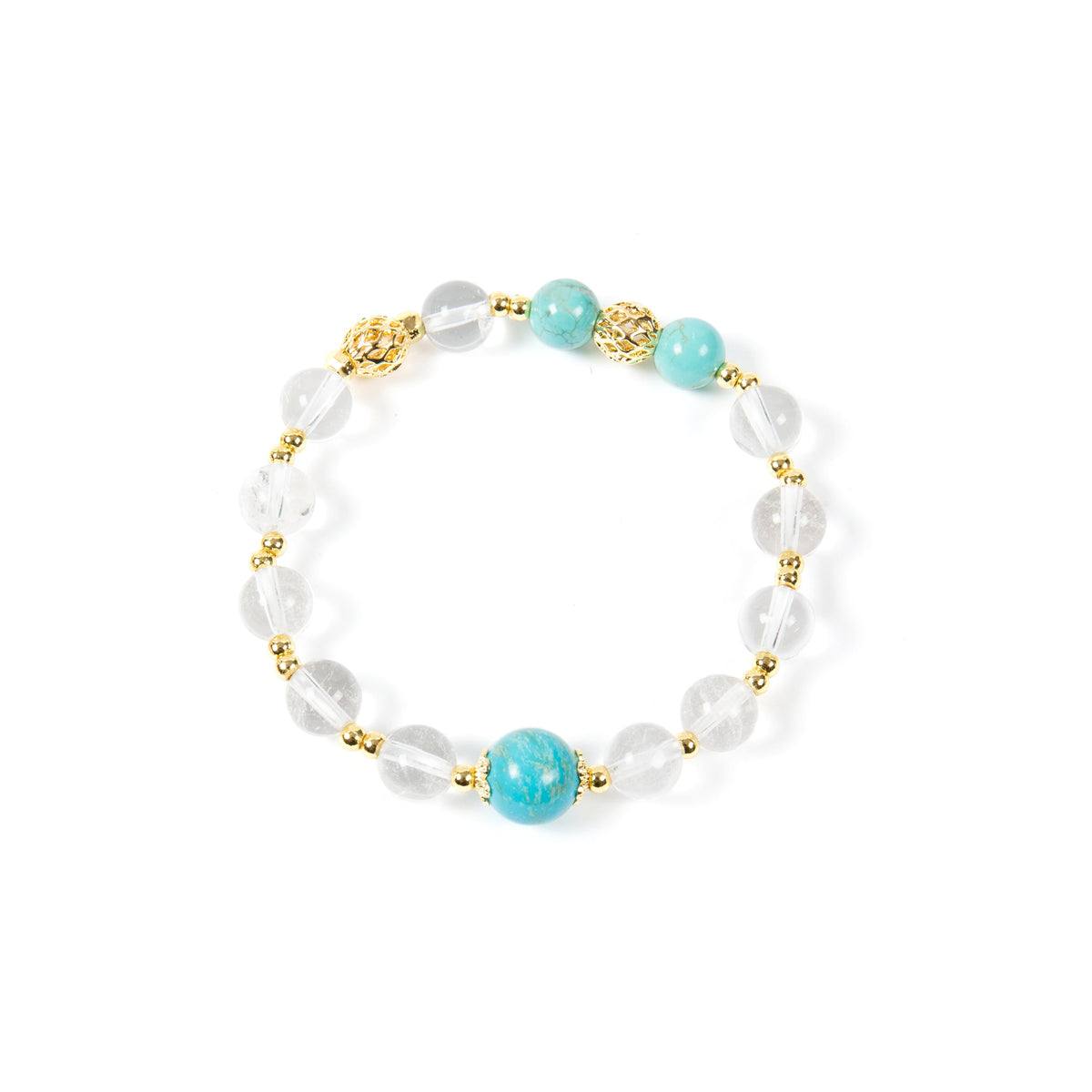 18K Gold-Plated Mixed-Stone Stretch Bracelet B4320 - Clear Quartz