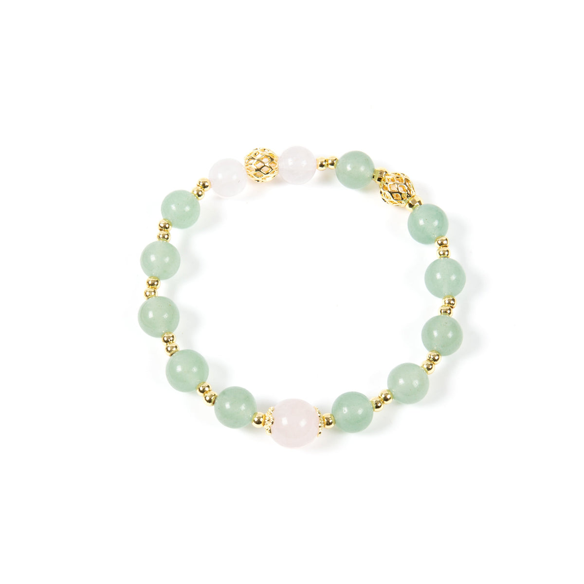 18K Gold-Plated Mixed-Stone Stretch Bracelet B4320 - Green Aventurine