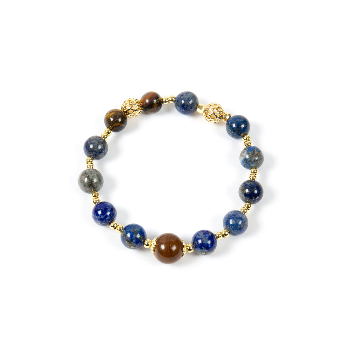 18K Gold-Plated Mixed-Stone Stretch Bracelet B4320 - Lapis