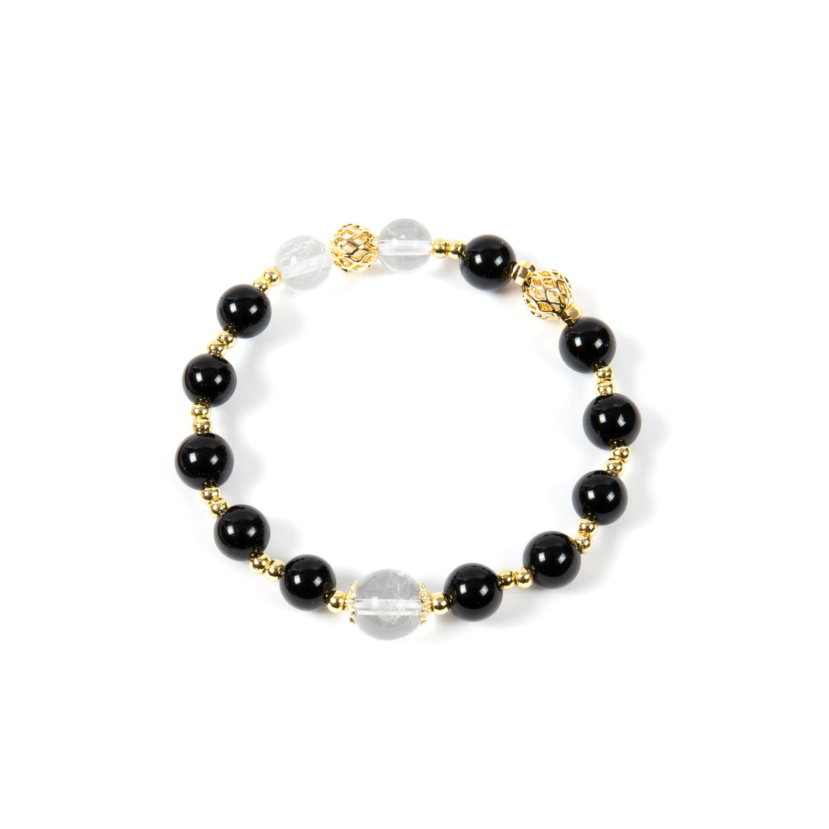 18K Gold-Plated Mixed-Stone Stretch Bracelet B4320 - Onyx