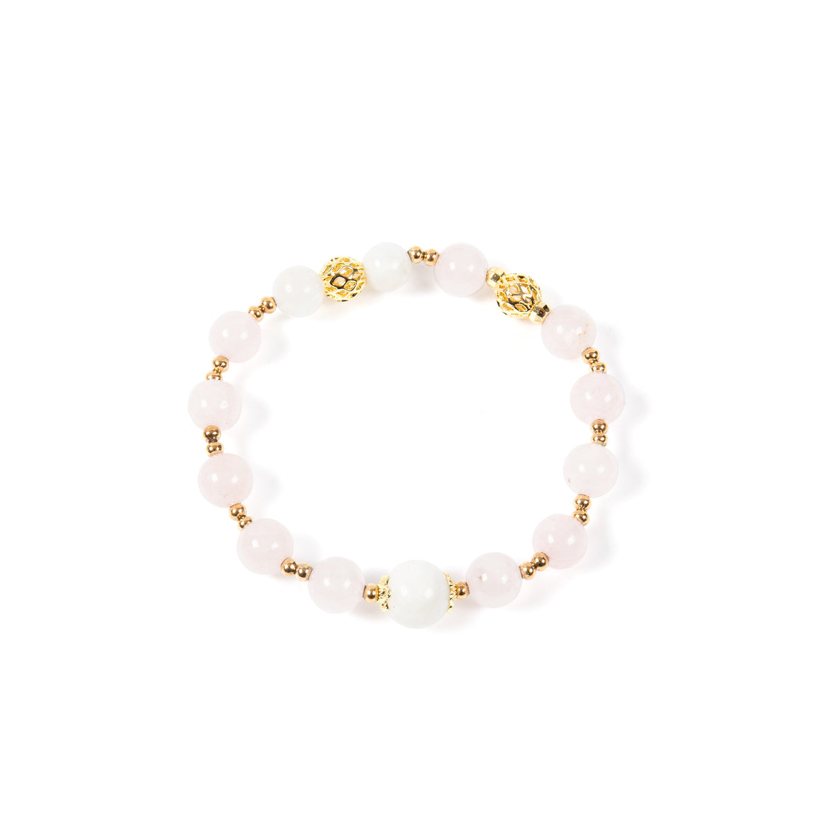 18K Gold-Plated Mixed-Stone Stretch Bracelet B4320 - Rose Quartz
