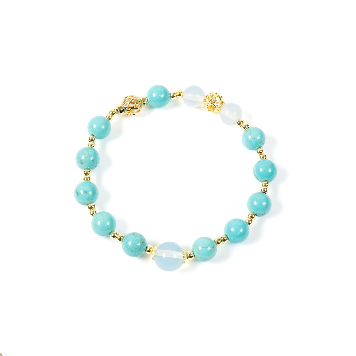 18K Gold-Plated Mixed-Stone Stretch Bracelet B4320 - Turquoise alternate view