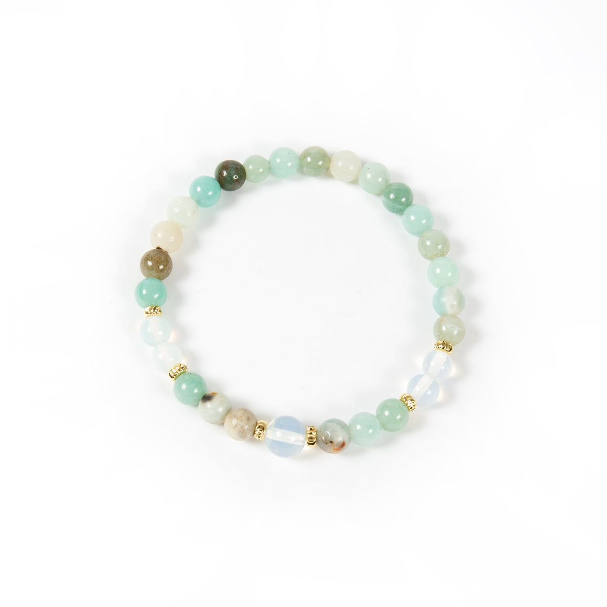 18K Gold-Plated Mixed-Stone Stretch Bracelet B4321 - Amazonite