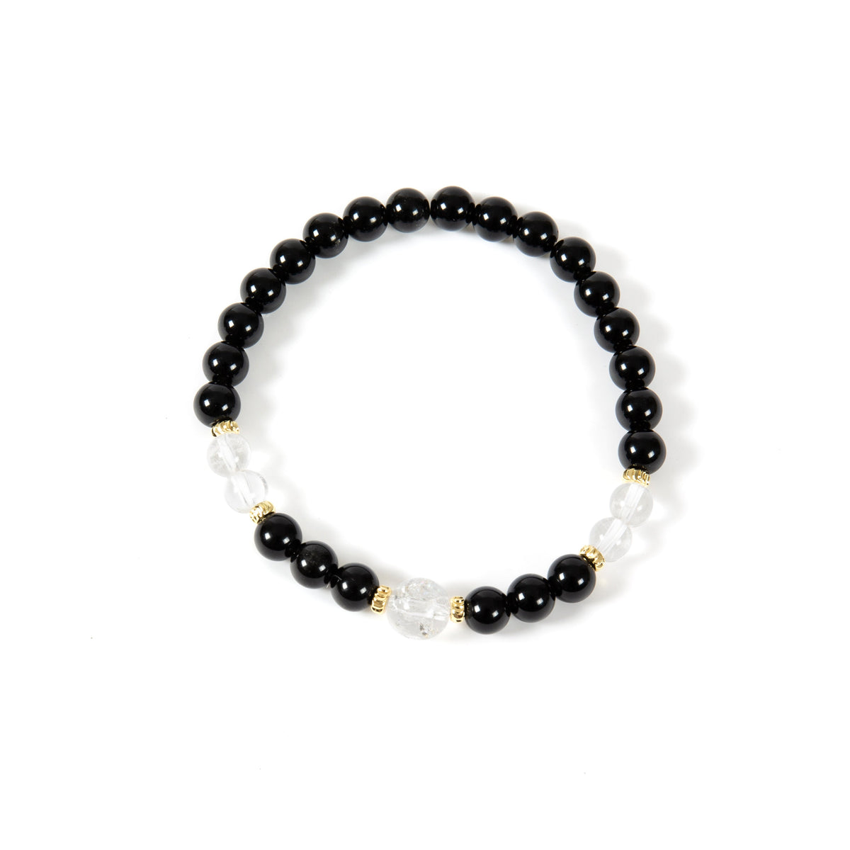 18K Gold-Plated Mixed-Stone Stretch Bracelet B4321 - Onyx