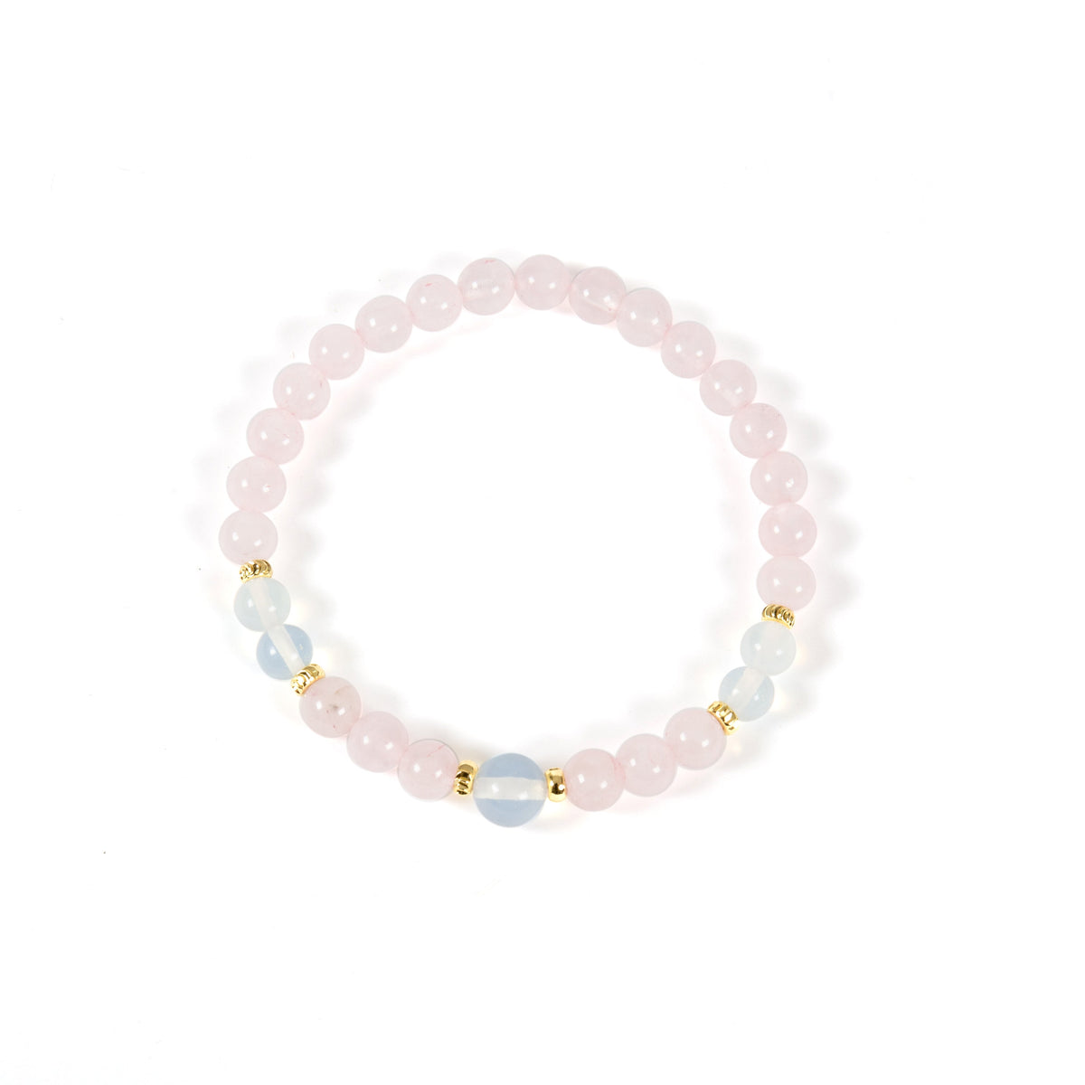 18K Gold-Plated Mixed-Stone Stretch Bracelet B4321 - Rose Quartz