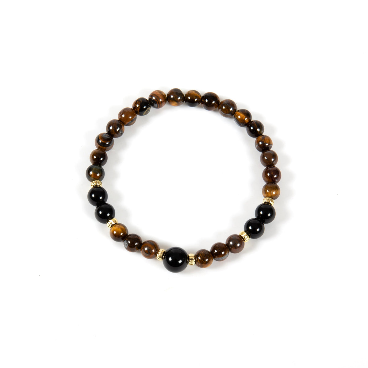18K Gold-Plated Mixed-Stone Stretch Bracelet B4321 - Tiger Eye