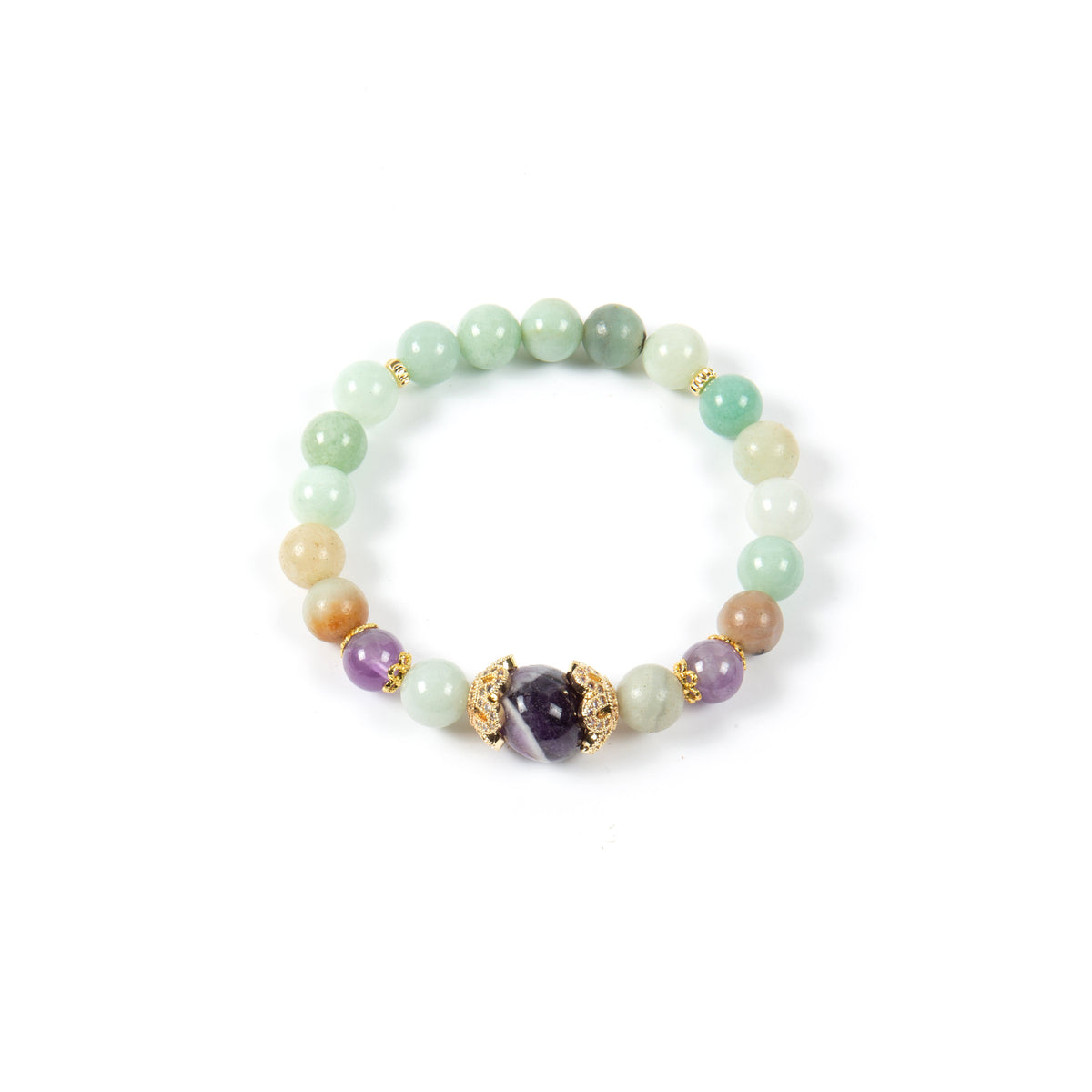18K Gold-Plated Mixed-Stone Cubic Zirconia Stretch Bracelet B4323 - Amazonite