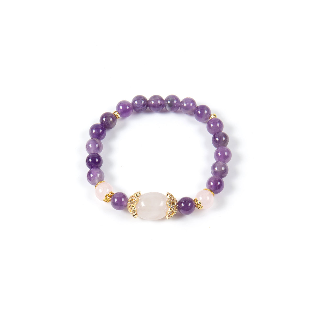 18K Gold-Plated Mixed-Stone Cubic Zirconia Stretch Bracelet B4323 - Amethyst