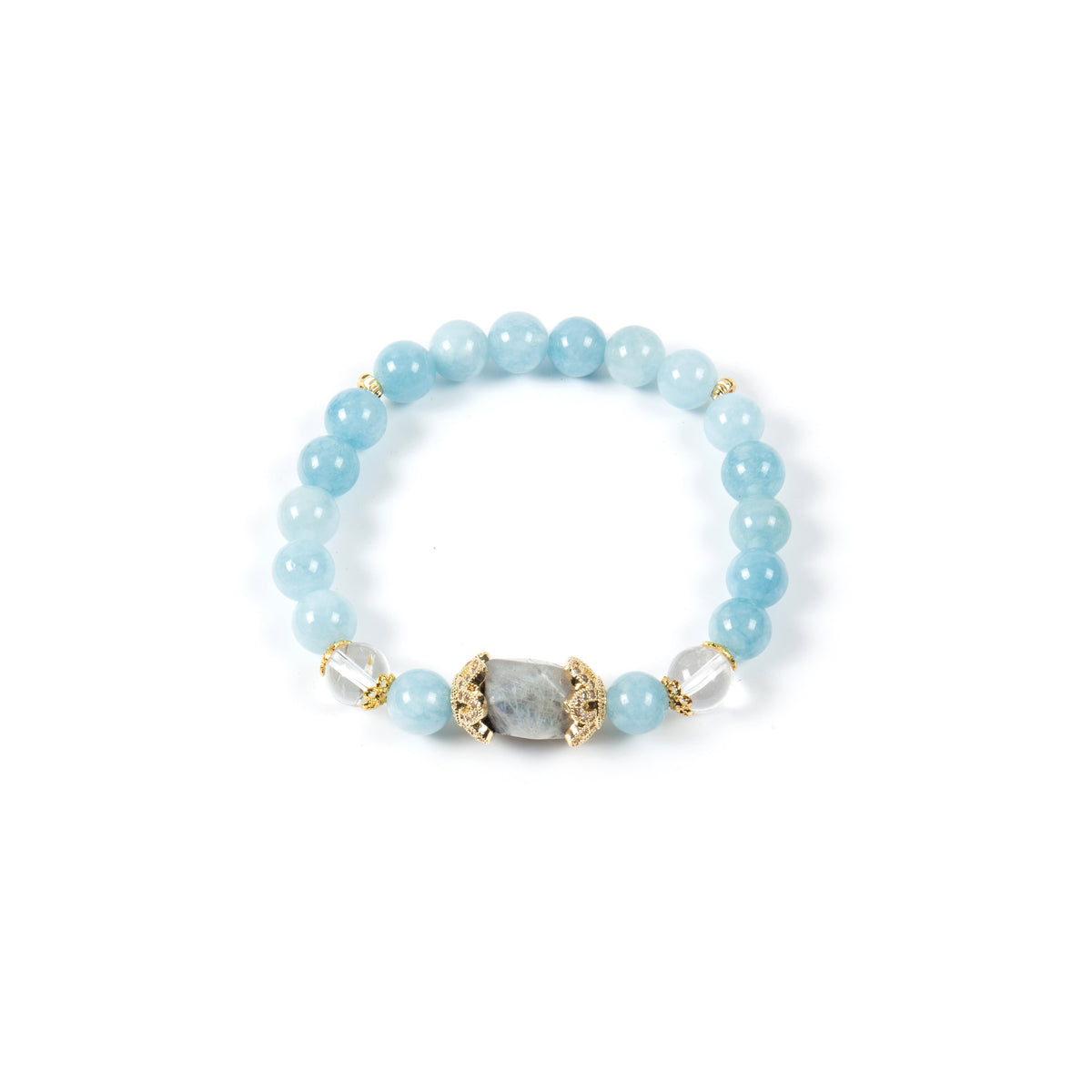 18K Gold-Plated Mixed-Stone Cubic Zirconia Stretch Bracelet B4323 - Blue Jade
