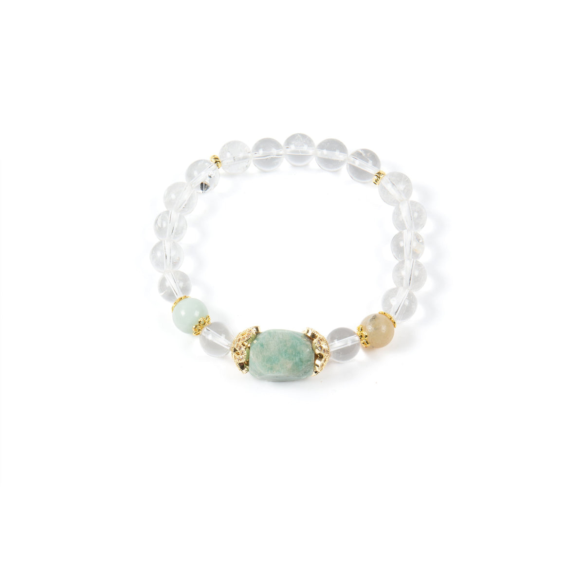 18K Gold-Plated Mixed-Stone Cubic Zirconia Stretch Bracelet B4323 - Clear Quartz
