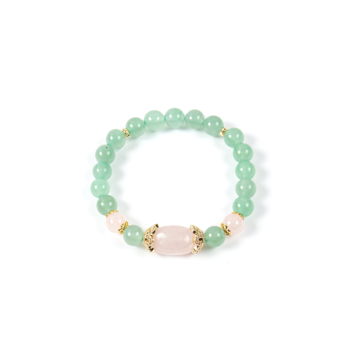 18K Gold-Plated Mixed-Stone Cubic Zirconia Stretch Bracelet B4323 - Green Aventurine