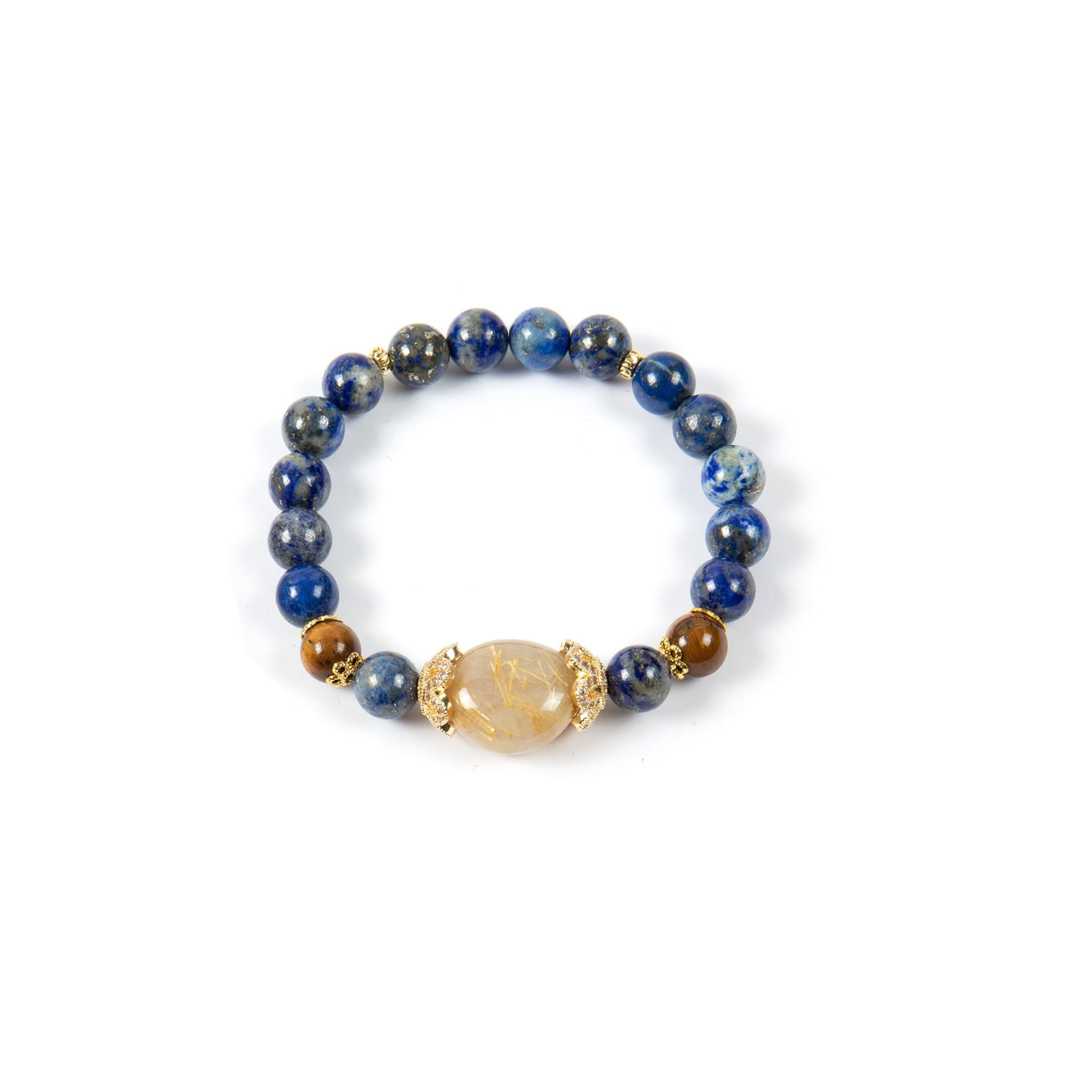 18K Gold-Plated Mixed-Stone Cubic Zirconia Stretch Bracelet B4323 - Lapis
