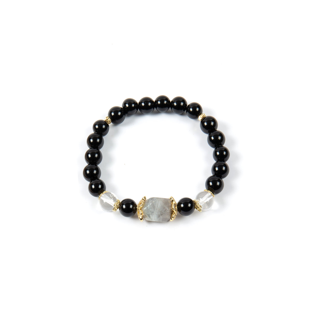 18K Gold-Plated Mixed-Stone Cubic Zirconia Stretch Bracelet B4323 - Onyx