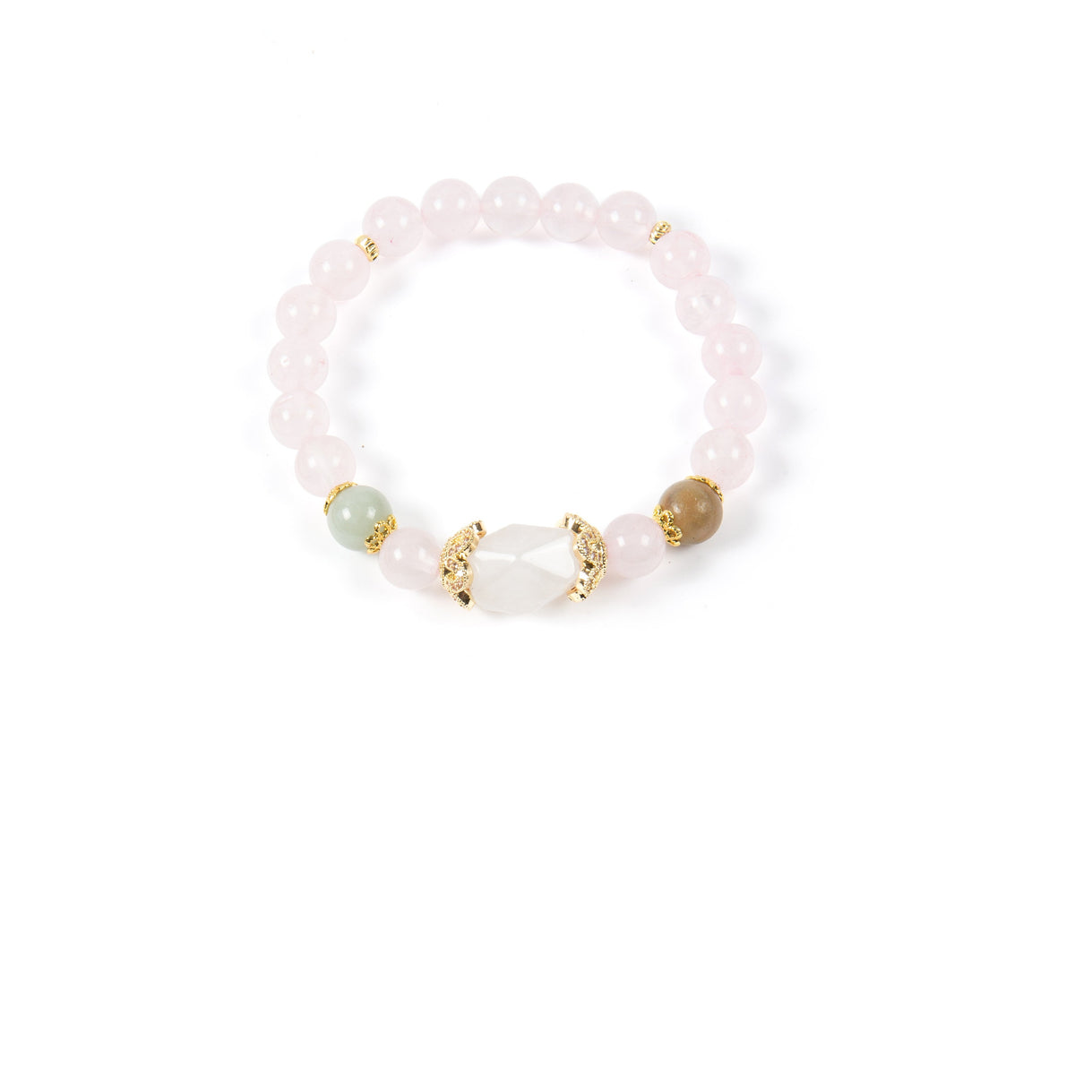18K Gold-Plated Mixed-Stone Cubic Zirconia Stretch Bracelet B4323 - Rose Quartz