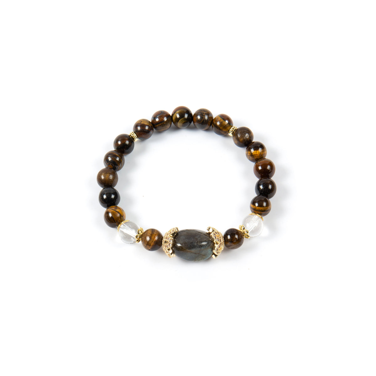 18K Gold-Plated Mixed-Stone Cubic Zirconia Stretch Bracelet B4323 - Tiger Eye alternate view