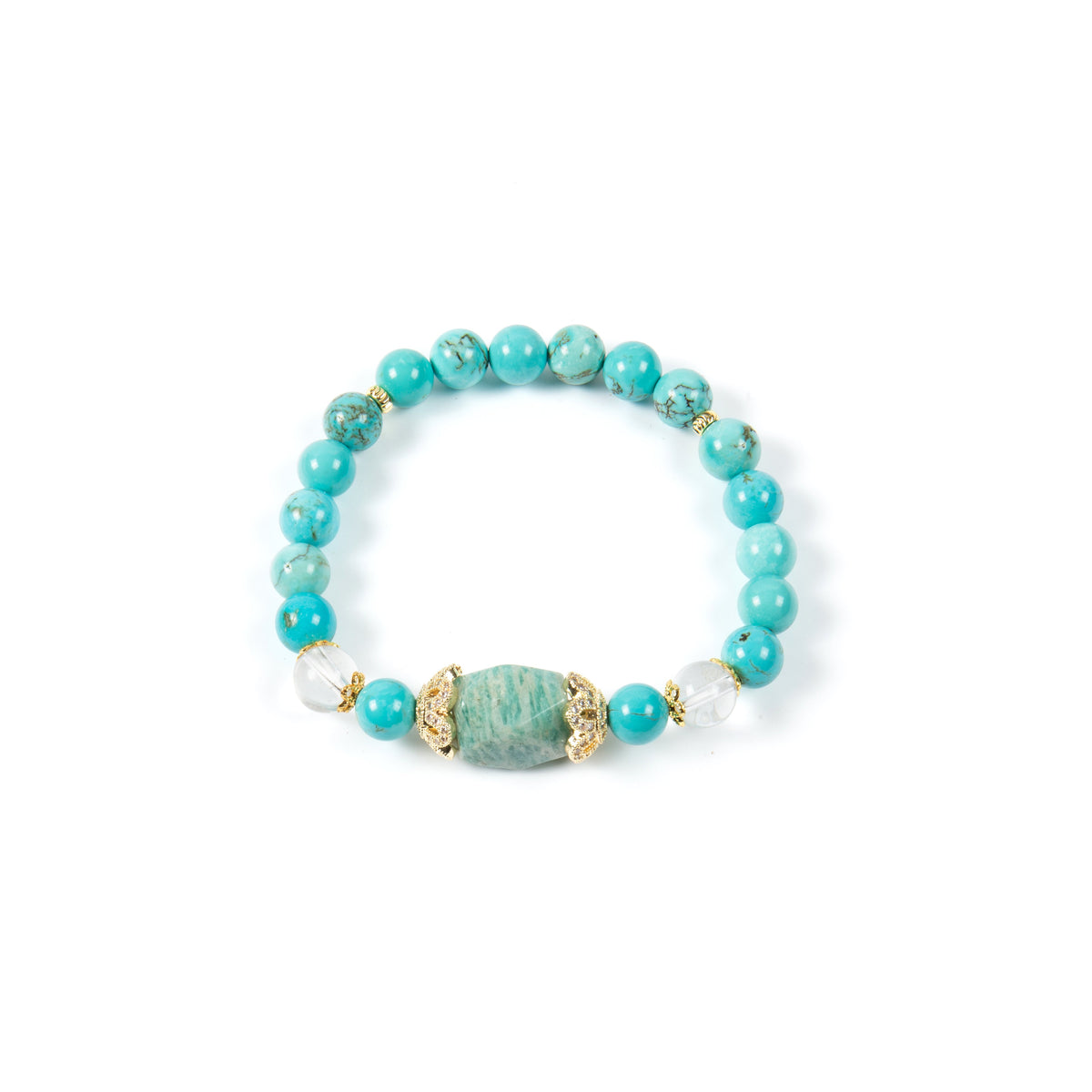 18K Gold-Plated Mixed-Stone Cubic Zirconia Stretch Bracelet B4323 - Turquoise