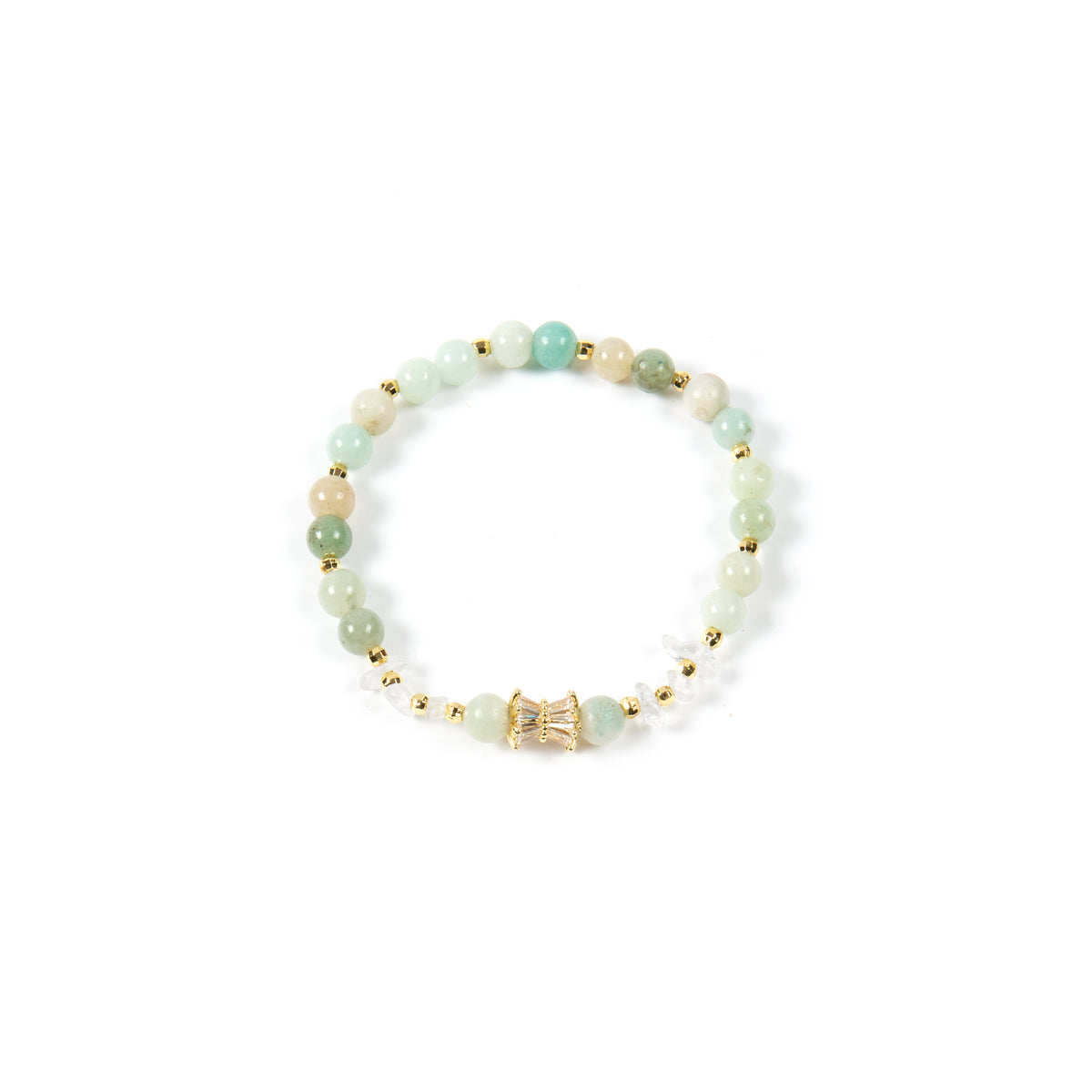 18K Gold-Plated Mixed-Stone Cubic Zirconia Stretch Bracelet B4327 - Amazonite