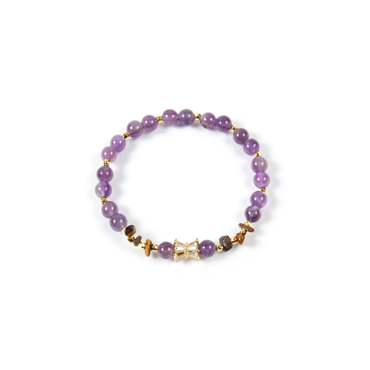 18K Gold-Plated Mixed-Stone Cubic Zirconia Stretch Bracelet B4327 - Amethyst