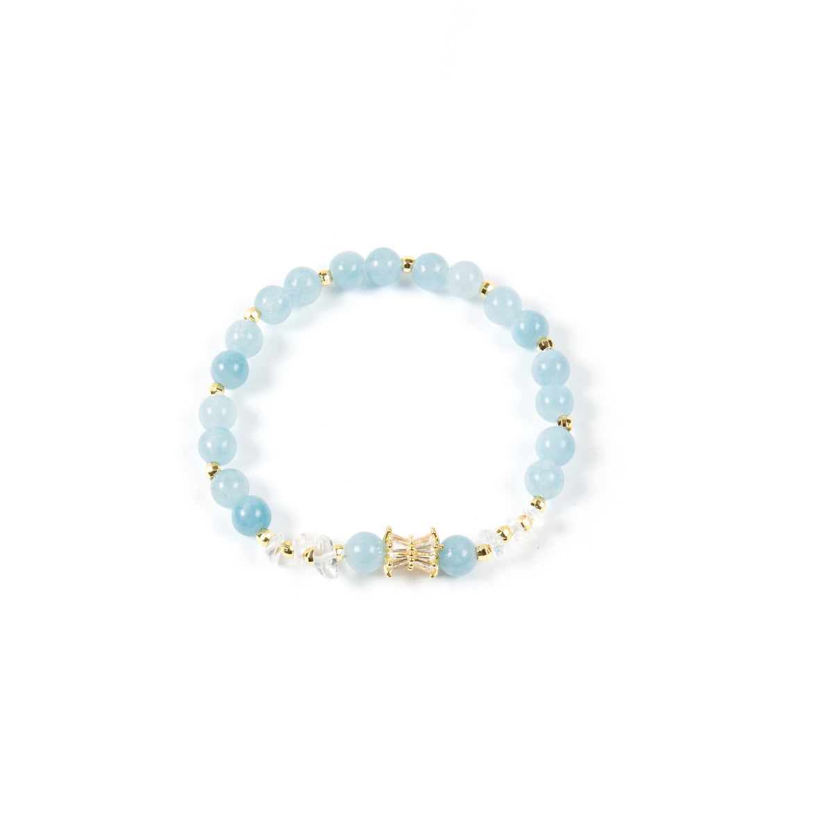 18K Gold-Plated Mixed-Stone Cubic Zirconia Stretch Bracelet B4327 - Blue Jade