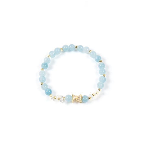 18K Gold-Plated Mixed-Stone Cubic Zirconia Stretch Bracelet B4327 - Blue Jade